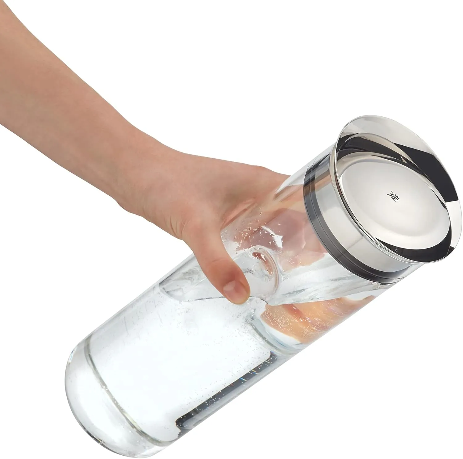 WMF Motion Water Carafe 1.25聽Litres Height 29聽cm Glass Carafe Closeup Silicone Lid Lock Handle Dishwasher Safe, 9.8聽cm, Silver