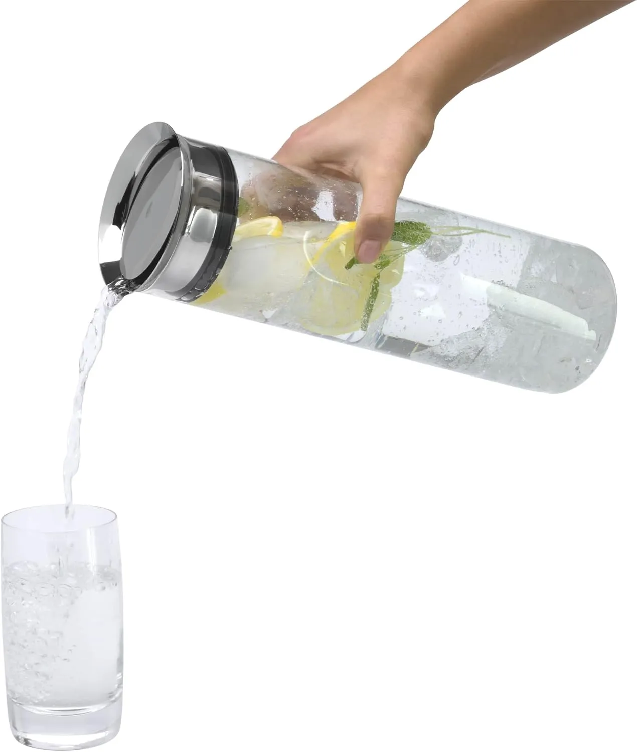 WMF Motion Water Carafe 1.25聽Litres Height 29聽cm Glass Carafe Closeup Silicone Lid Lock Handle Dishwasher Safe, 9.8聽cm, Silver
