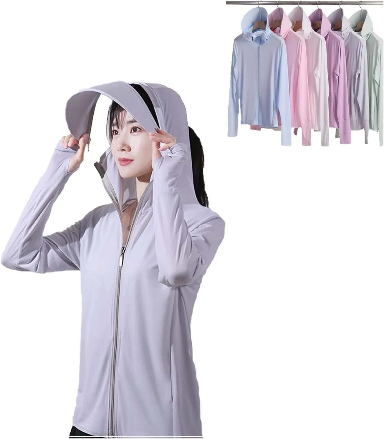 Woman Sun Protection Hoodie Jacket Lightweight UPE50  Sun Blocking Coat with Pocket Long Sleeve Shirt Hiking Outdoor