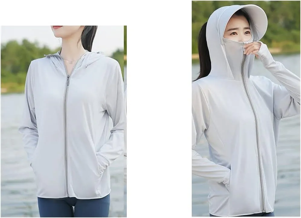 Woman Sun Protection Hoodie Jacket Lightweight UPE50  Sun Blocking Coat with Pocket Long Sleeve Shirt Hiking Outdoor