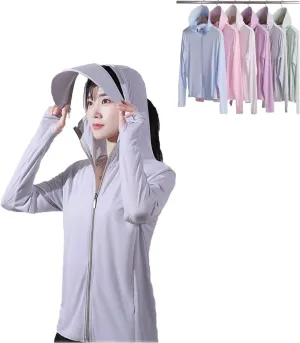 Woman Sun Protection Hoodie Jacket Lightweight UPE50  Sun Blocking Coat with Pocket Long Sleeve Shirt Hiking Outdoor