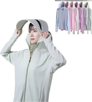 Woman Sun Protection Hoodie Jacket Lightweight UPE50  Sun Blocking Coat with Pocket Long Sleeve Shirt Hiking Outdoor