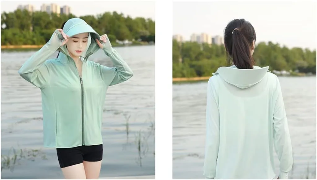Woman Sun Protection Hoodie Jacket Lightweight UPE50  Sun Blocking Coat with Pocket Long Sleeve Shirt Hiking Outdoor