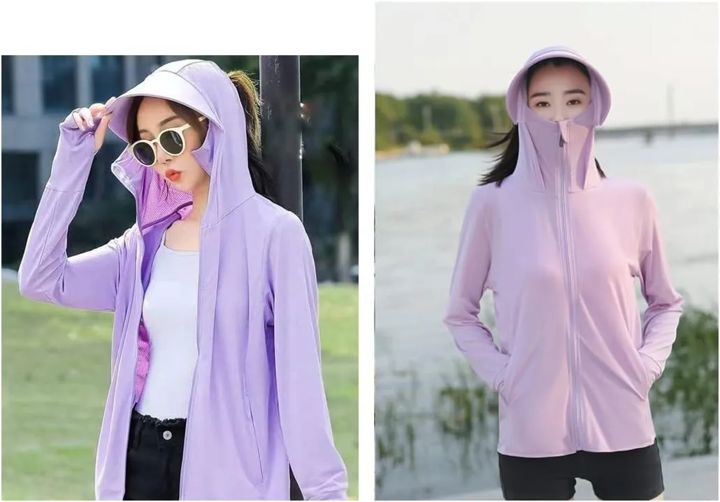 Woman Sun Protection Hoodie Jacket Lightweight UPE50  Sun Blocking Coat with Pocket Long Sleeve Shirt Hiking Outdoor