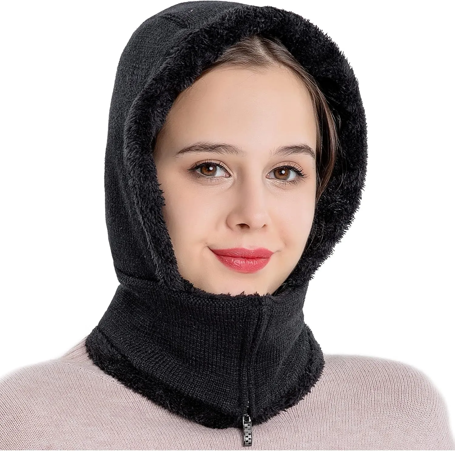 Women Balaclava Beanie Fleece Hood Cycling Ski Thermal Face Cover Hat Winter Warm Cap Scarf for Cold Weather