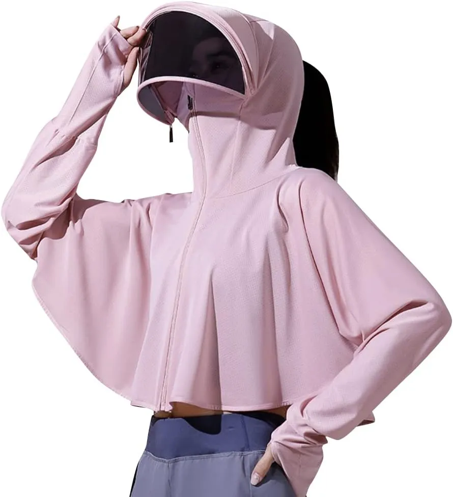 Women's Anti-UV Shirt Hooded Jacket Sun Protection Long Sleeve Shawl,Ice Silk Quick Drying Sweatshirt