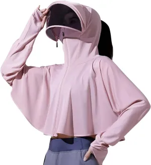 Women's Anti-UV Shirt Hooded Jacket Sun Protection Long Sleeve Shawl,Ice Silk Quick Drying Sweatshirt
