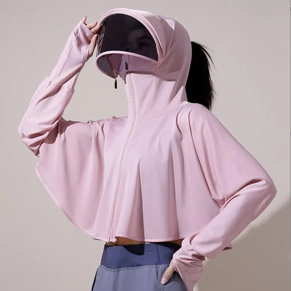 Women's Anti-UV Shirt Hooded Jacket Sun Protection Long Sleeve Shawl,Ice Silk Quick Drying Sweatshirt