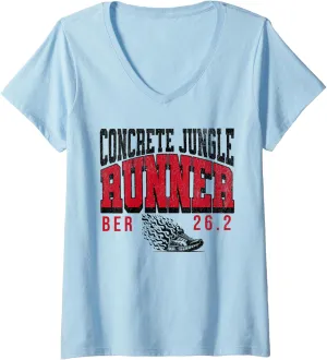 Womens Berlin concrete jungle Runner Marathon 26.2 miles club V-Neck T-Shirt