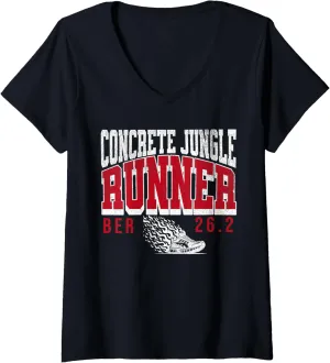 Womens Berlin concrete jungle Runner Marathon 26.2 miles club V-Neck T-Shirt