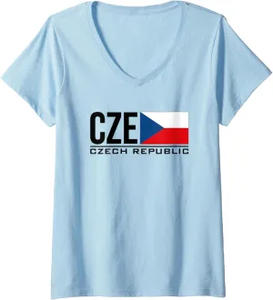 Womens CZECH REPUBLIC FLAG COUNTRY CODE CZE SPORTS GAMES ATHLETE V-Neck T-Shirt