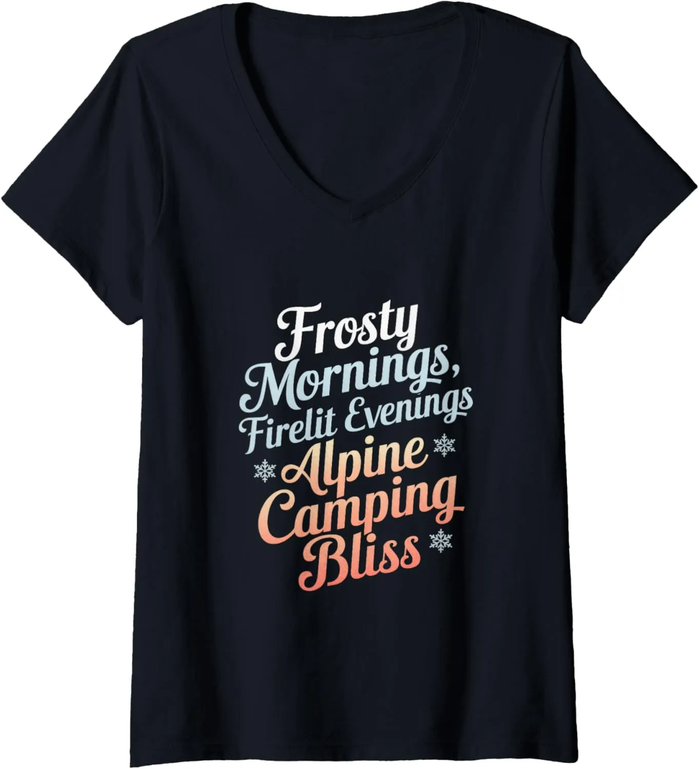 Womens Frosty Mornings Firelit Evenings Alpine Camping V-Neck T-Shirt