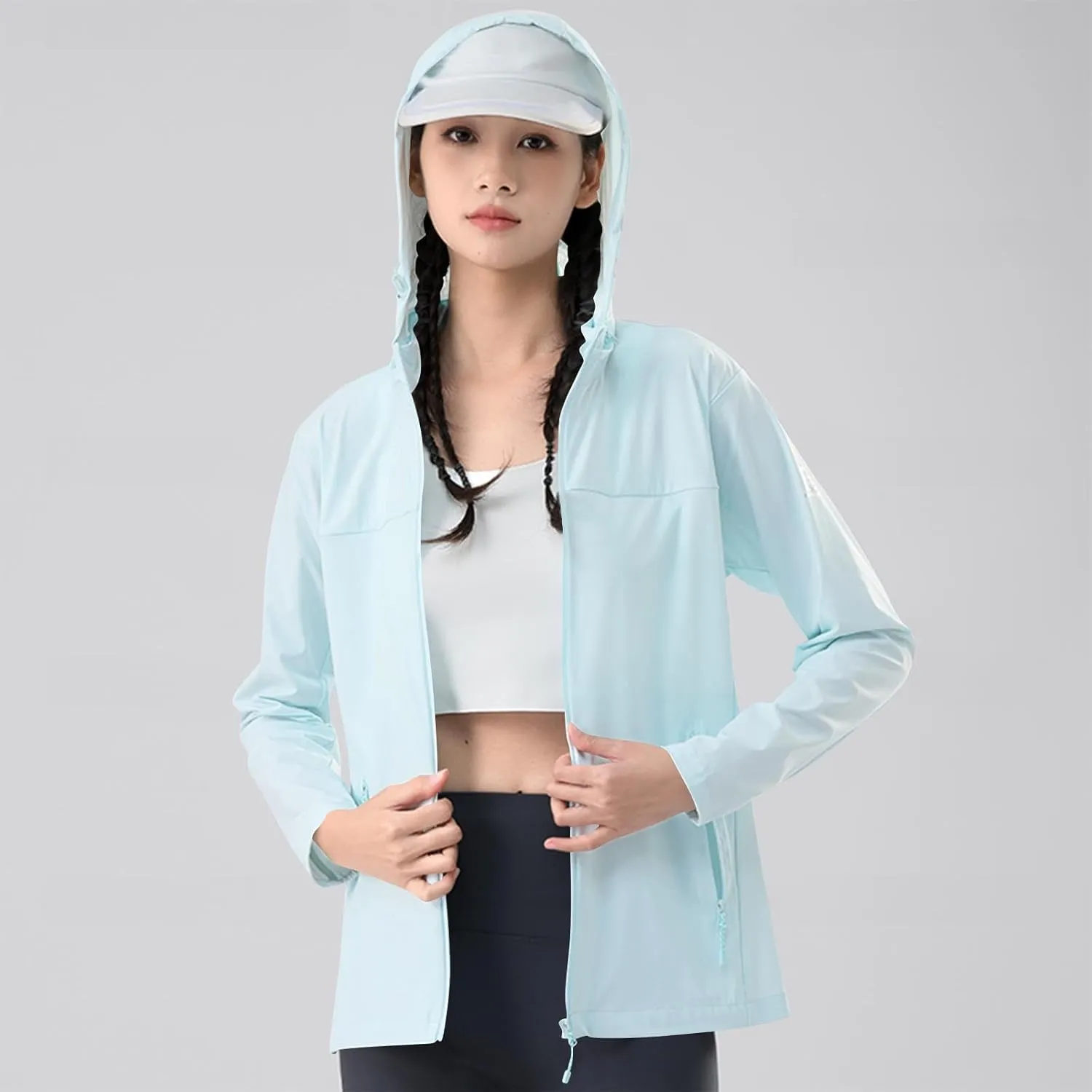 Women's Trendy UPF 50  Hooded Coat Long Sleeve with Zipper Lightweight Breathable Commuting Travel Ice Feeling Tops