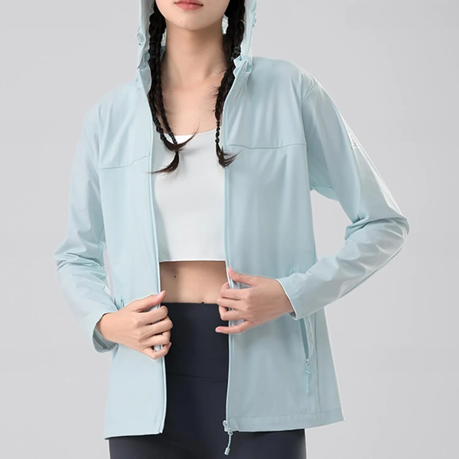 Women's Trendy UPF 50  Hooded Coat Long Sleeve with Zipper Lightweight Breathable Commuting Travel Ice Feeling Tops