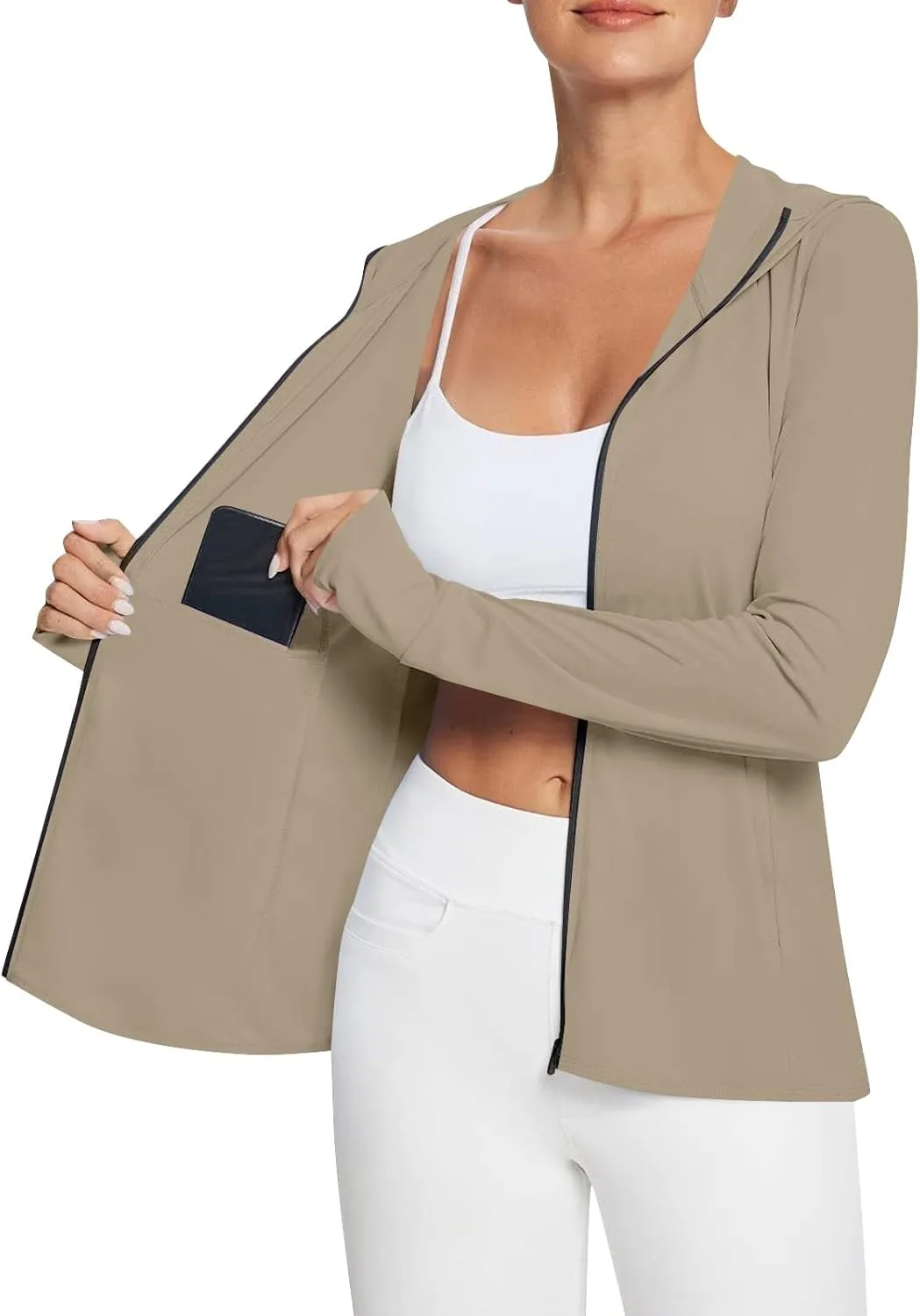 Women's UPF Sun Protection Jackets SPF Shirts UV Zip Up Hoodie Long Sleeve Summer Ice Silk Outdoor Clothes with Pockets