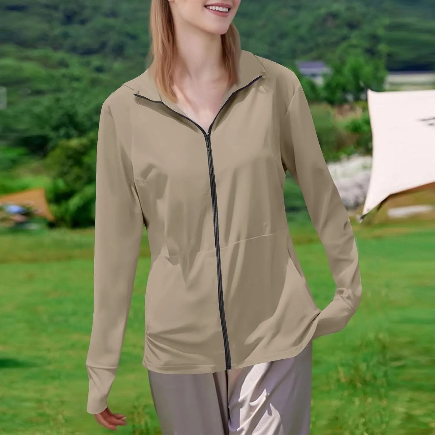 Women's UPF Sun Protection Jackets SPF Shirts UV Zip Up Hoodie Long Sleeve Summer Ice Silk Outdoor Clothes with Pockets