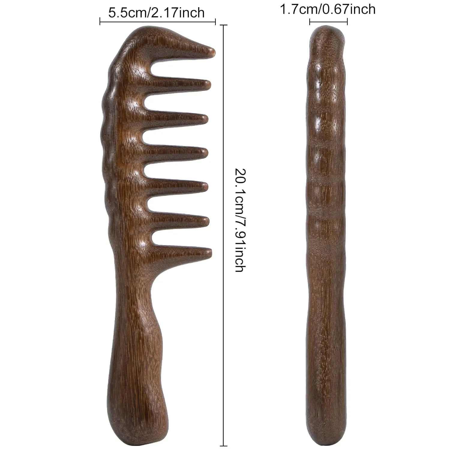 Wooden Wide Tooth Comb, 2 Pack Large Thicken Natural Sandalwood Hair Combs for Curls, Women and Men, Detangles Long Thick Wet or Dry Hair, Head Scalp Massager, Anti-static (Golden Sandalwood)
