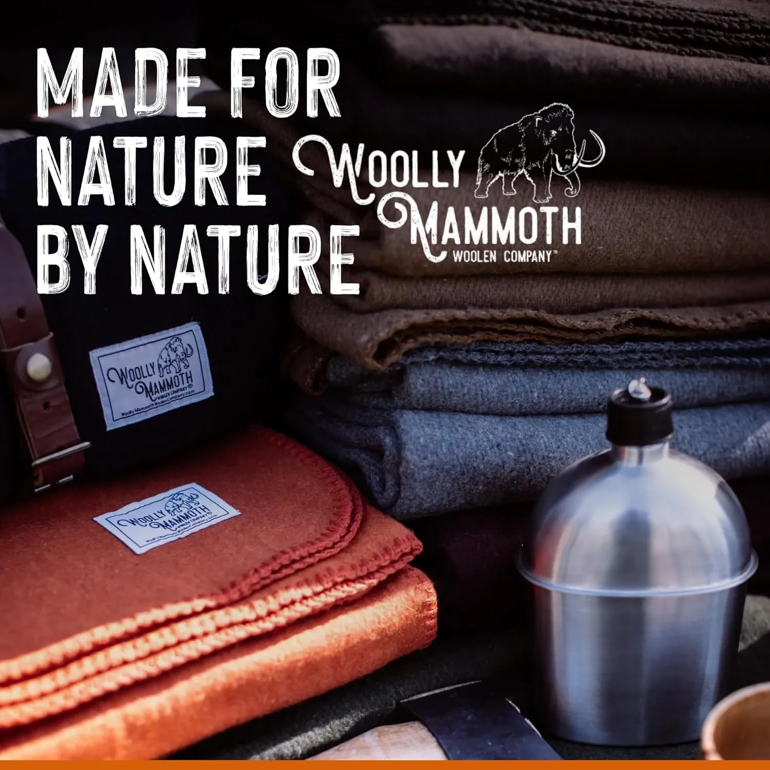 Woolly Mammoth Woolen Co. | Extra Large Merino Wool Camp Blanket, Perfect Outdoor Gear, Bedroll for Bushcraft, Camping, Trekking, Hiking, Survival, or Throw Blanket at The Cabin (Navy Blue), 66" x 90"