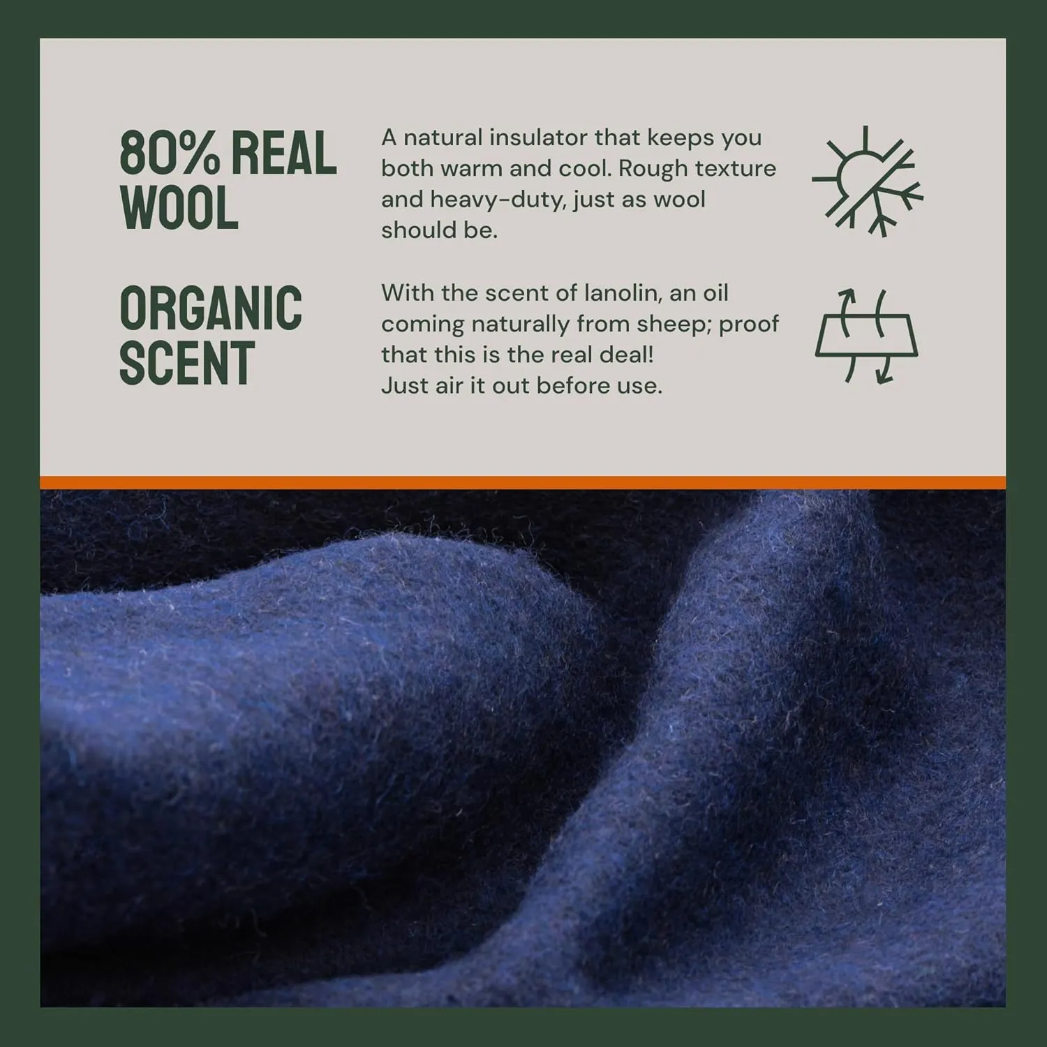 Woolly Mammoth Woolen Co. | Extra Large Merino Wool Camp Blanket, Perfect Outdoor Gear, Bedroll for Bushcraft, Camping, Trekking, Hiking, Survival, or Throw Blanket at The Cabin (Navy Blue), 66" x 90"