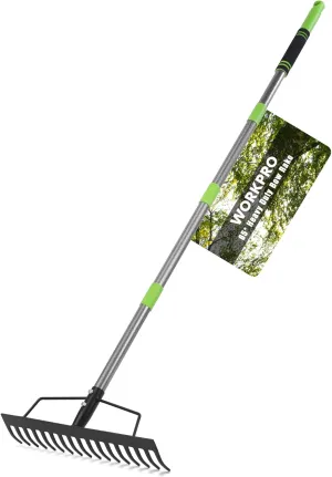 WORKPRO 65 Inch Bow Rake, 17 Tines Metal Head Rakes with High Strength Handle, Heavy Duty Garden Rake with Adjustable Handle for for Loosening Soil, Gathering Leaf, Leveling Lawn, Farming Land