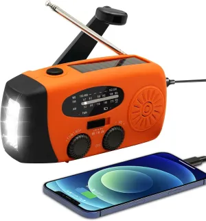 WVL 7400mWh Emergency Weather Radio, Portable Solar Hand Crank Radio AM/FM/NOAA, with 3 Mode Flashlight & Reading Lamp, Cell Phone Charger(Orange)