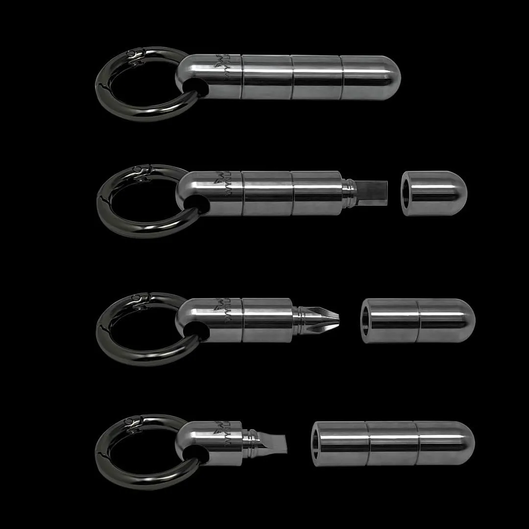 WYN Multi-Tool Capsule | Discreet Everyday Carry | Keychain Multi-Tool with Blade, Screwdrivers, Pry Bar & Carabiner | TSA Safe | Gift for Men, Women, Birthday (Titanium)