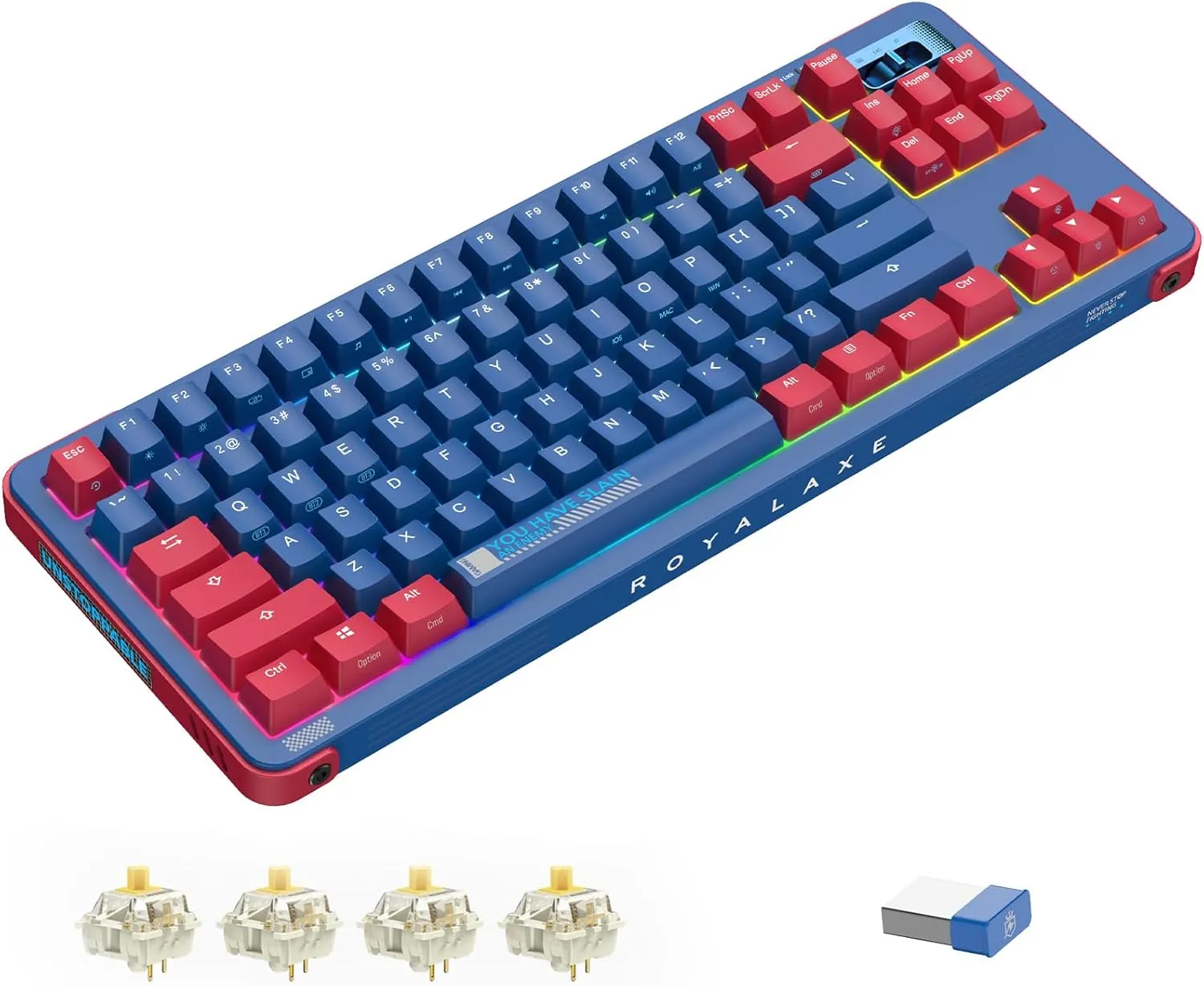 Y87 TKL Wireless Mechanical Keyboard, Hot Swappable Wired/Bluetooth 5.0/2.4G Wireless Keyboard with RGB Light for Windows & Mac, PBT Keycap, Gateron G Pro 3.0 Yellow Switch, Nebula Blue