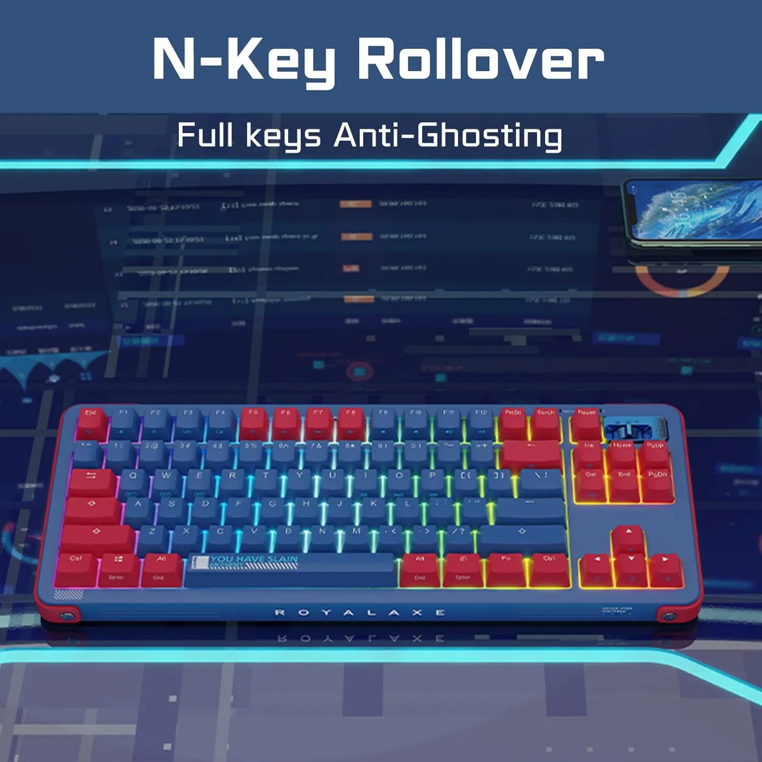 Y87 TKL Wireless Mechanical Keyboard, Hot Swappable Wired/Bluetooth 5.0/2.4G Wireless Keyboard with RGB Light for Windows & Mac, PBT Keycap, Gateron G Pro 3.0 Yellow Switch, Nebula Blue