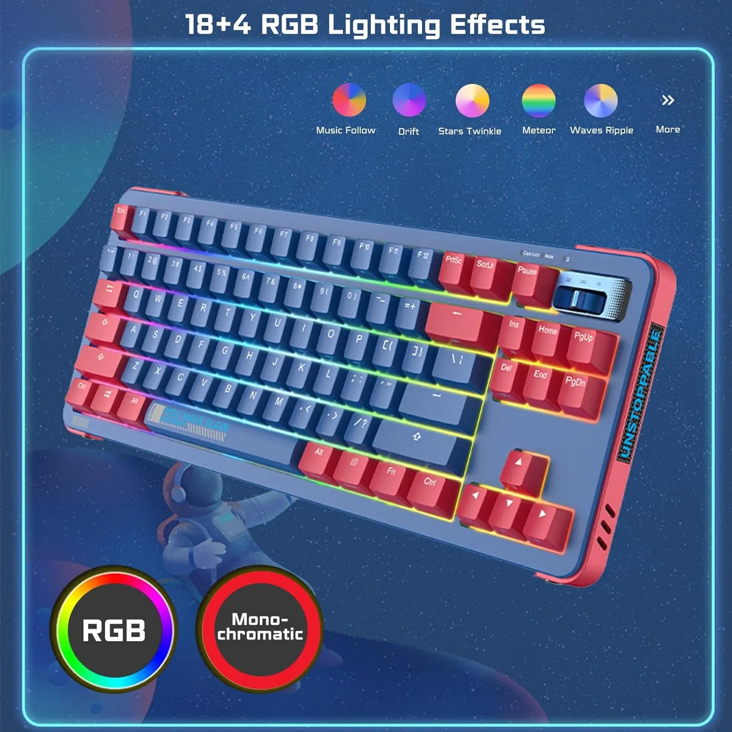 Y87 TKL Wireless Mechanical Keyboard, Hot Swappable Wired/Bluetooth 5.0/2.4G Wireless Keyboard with RGB Light for Windows & Mac, PBT Keycap, Gateron G Pro 3.0 Yellow Switch, Nebula Blue