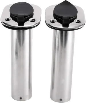 YaeMarine 2Pcs Stainless Steel 15 Degree 30 Degree 90 Degree Rod Holders with Rubber Cap, Liner, Gasket
