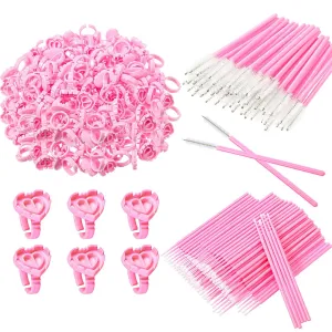 Yaomiao 3000 Pcs Eyelash Extension Supplies Kit Glue Rings for Eyelash Extensions Disposable Heart Shape Lash Rings, Eyelash Brush Mascara Wand Cotton Swabs for Beauty Salon Eyelash Extensions, Pink