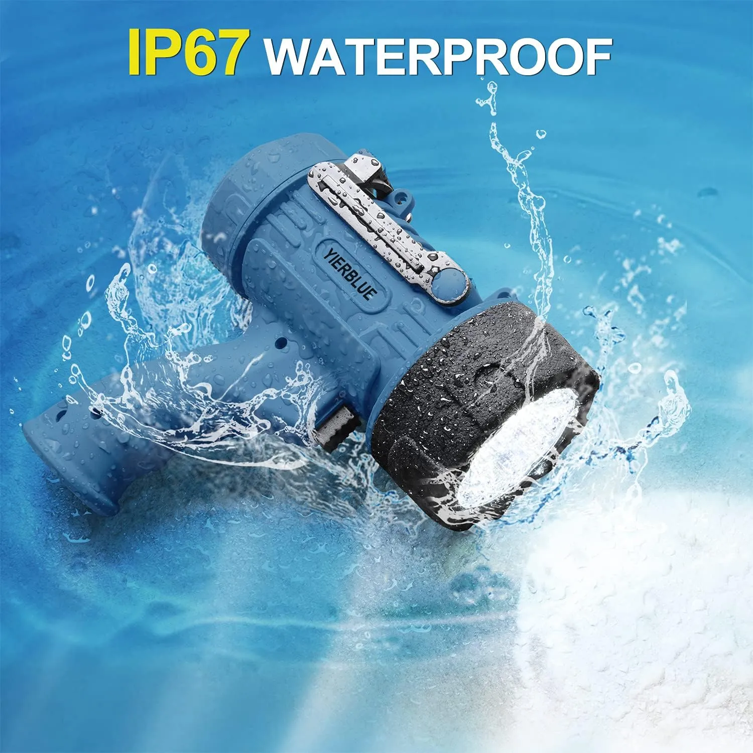 YIERBLUE Rechargeable Spotlight,18W IPX7 Water-Resistant Flashlight, Super Bright 800 Lumens LED, 20h Ultra-Long Standby,Ideal Spotlight for Boating, Camping, Hiking, Hurricane Survival(Blue)…