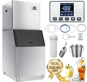 YITAHOME 550lbs Commercial Ice Maker Machine, Air Cool Ice Making Machine Industrial Ice Machine with 360 LBS Storage Bin, Stainless Steel Auto Self-Cleaning for Restaurant Business Shop