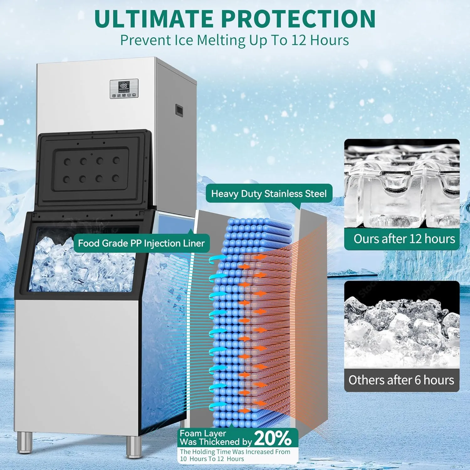 YITAHOME 550lbs Commercial Ice Maker Machine, Air Cool Ice Making Machine Industrial Ice Machine with 360 LBS Storage Bin, Stainless Steel Auto Self-Cleaning for Restaurant Business Shop