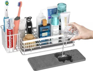 Yofidra Sponge Holder for Kitchen Sink Organizer Caddy: Sink Sponge with Instant Drying Stone, Metal Stainless Steel Basket Home Decor Storage and Organization Accessories 9.5" X 3.5" X 5.2" (White)