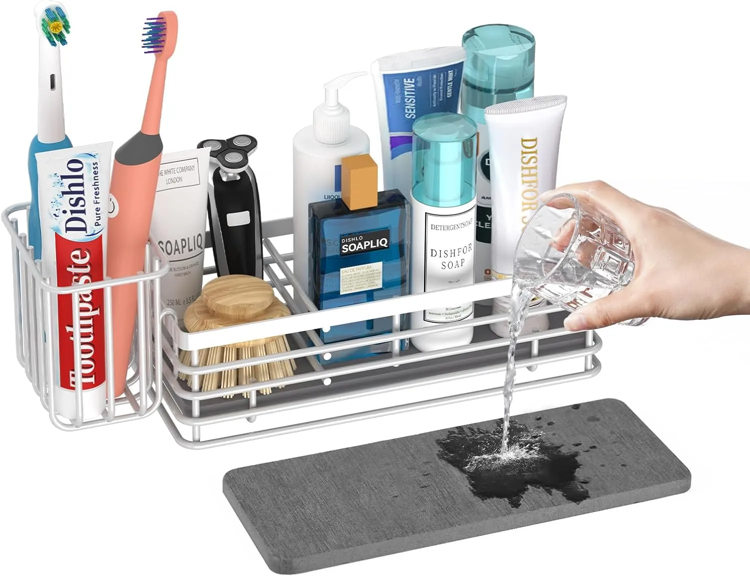 Yofidra Sponge Holder for Kitchen Sink Organizer Caddy: Sink Sponge with Instant Drying Stone, Metal Stainless Steel Basket Home Decor Storage and Organization Accessories 9.5" X 3.5" X 5.2" (White)