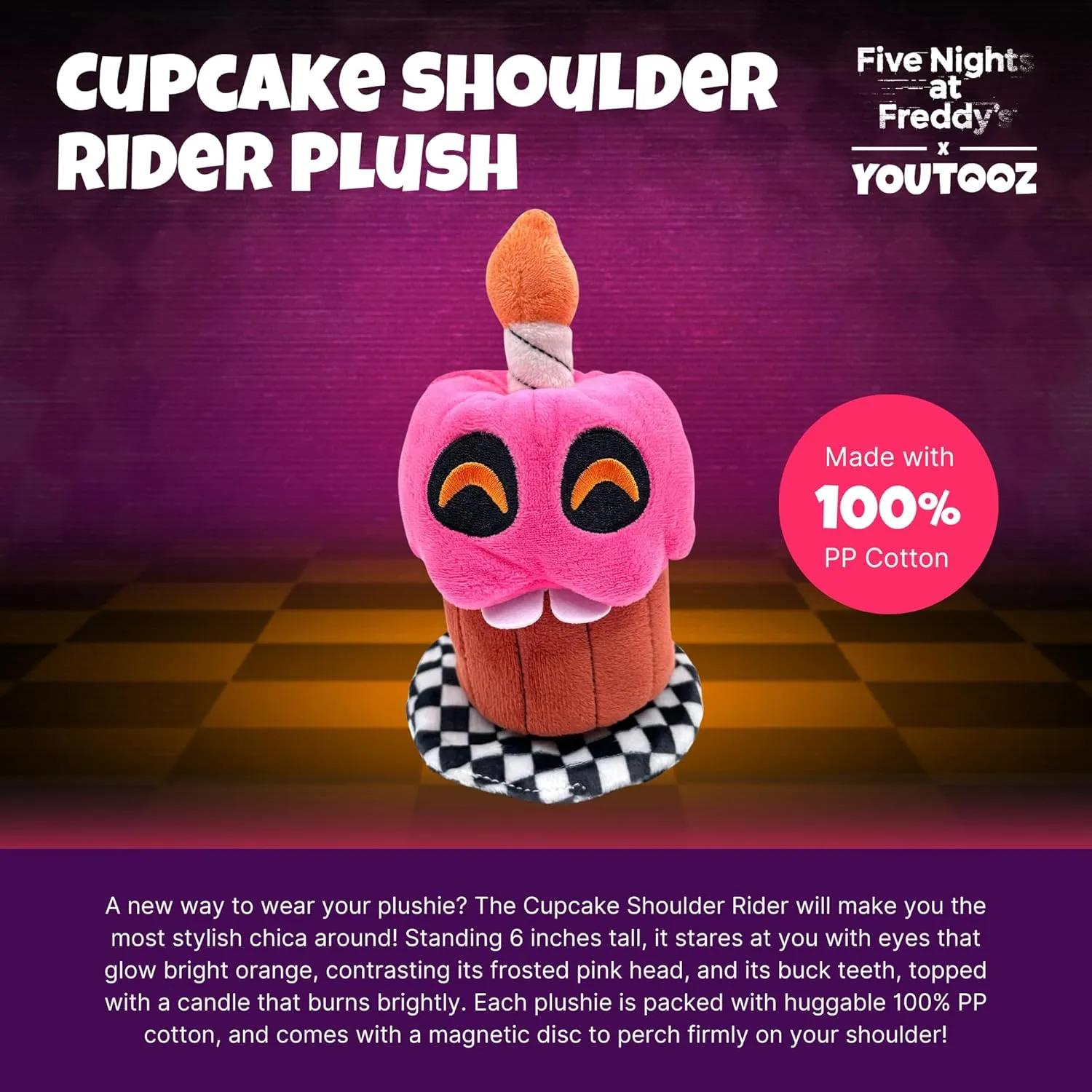 Youtooz FNAF Cupcake Plush 6IN Shoulder Rider, Collectible Soft Magnetic Cupcake Shoulder Rider Plushie from Five Night's at Freddys, By Youtooz FNAF Plush Collection