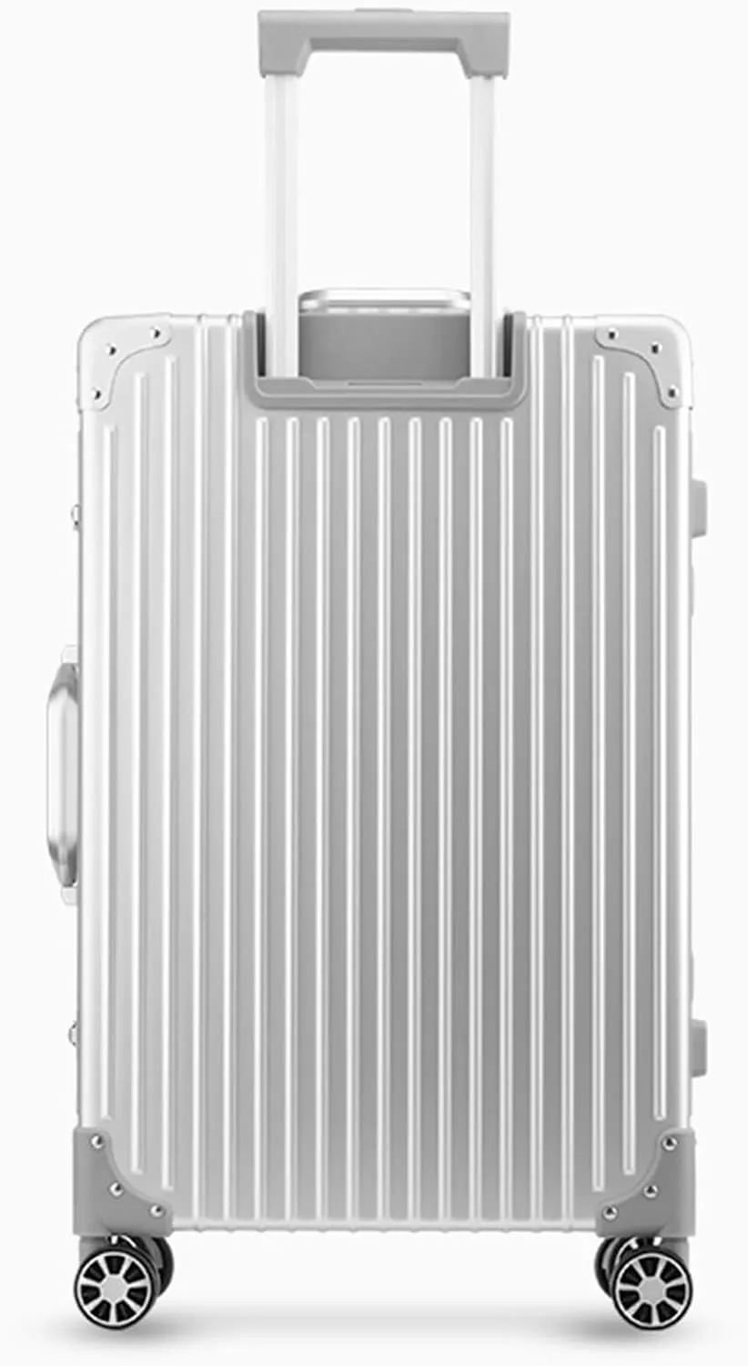 YYW Full Aluminum Large Suitcase, 100% All Aluminum Alloy Hard Shell Luggage, 24 Inch Large Suitcase with TSA Locks (Silver, Checked-In 24-Inch)