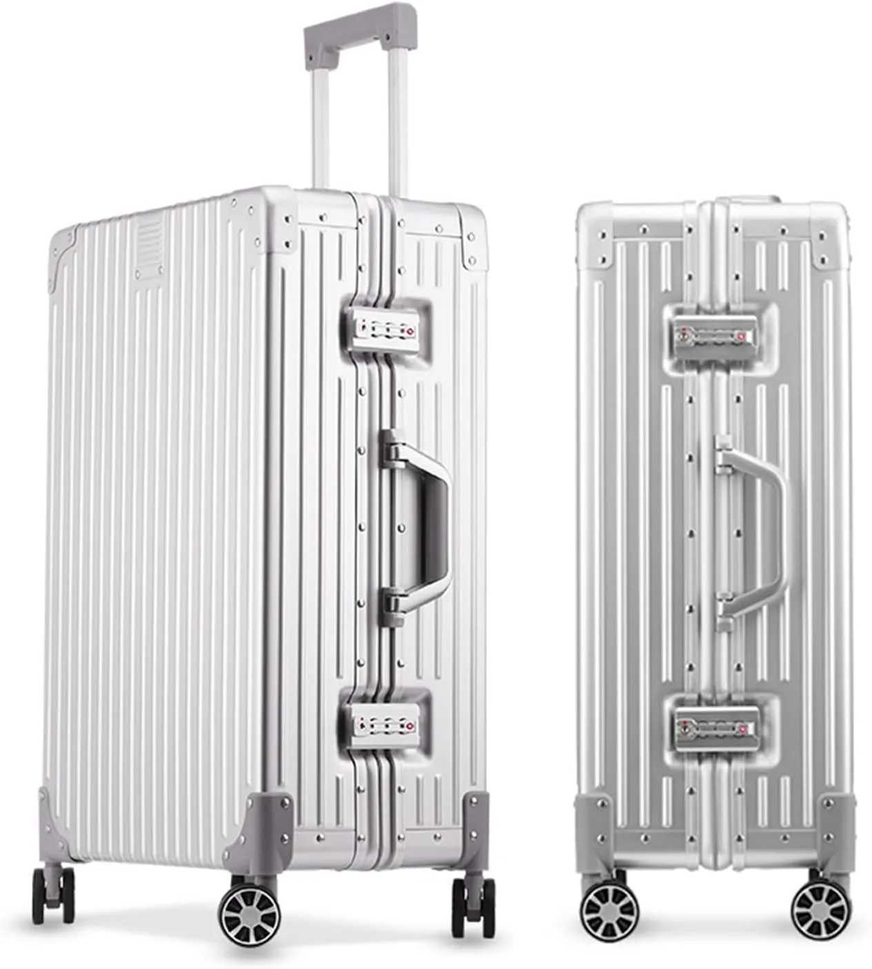 YYW Full Aluminum Large Suitcase, 100% All Aluminum Alloy Hard Shell Luggage, 24 Inch Large Suitcase with TSA Locks (Silver, Checked-In 24-Inch)