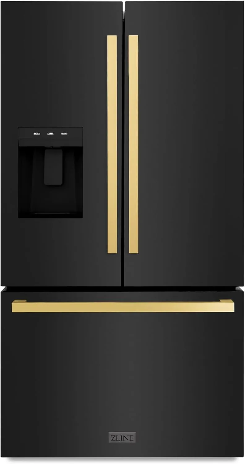 Z Line Kitchen and Bath ZLINE Autograph 36 in. Black Stainless Standard Refrigerator w/Gold Handles (RSMZ-W-36-BS-FG)