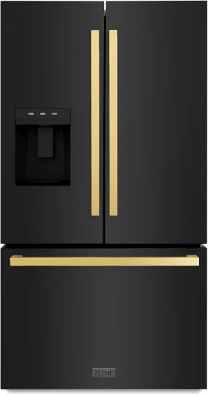 Z Line Kitchen and Bath ZLINE Autograph 36 in. Black Stainless Standard Refrigerator w/Gold Handles (RSMZ-W-36-BS-FG)