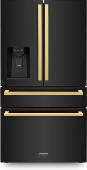 Z Line Kitchen and Bath ZLINE Autograph 36 in. Black Steel Counter-Depth Refrigerator w/Gold Handles (RFMZ-W-36-BS-FG)