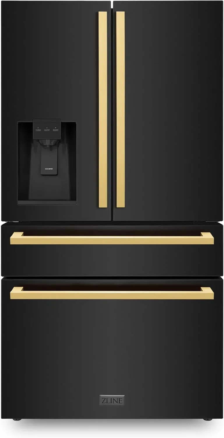 Z Line Kitchen and Bath ZLINE Autograph 36 in. Black Steel Counter-Depth Refrigerator w/Gold Handles (RFMZ-W-36-BS-FG)