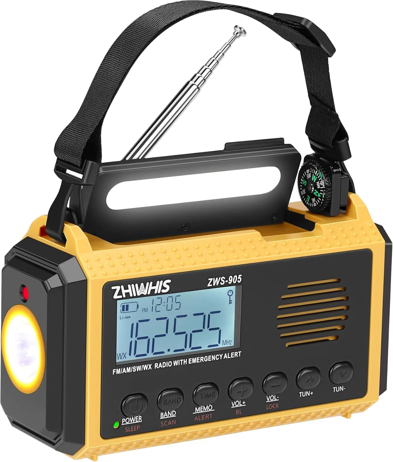 ZHIWHIS Emergency Radio with Auto NOAA Alerts, 10000mAh AM FM SW Weather Radios, Hand Crank/Solar/SOS/Flashligh/Reading Lamp/Timer Portable Receiver with Preset, for Emergencies ZWS-905