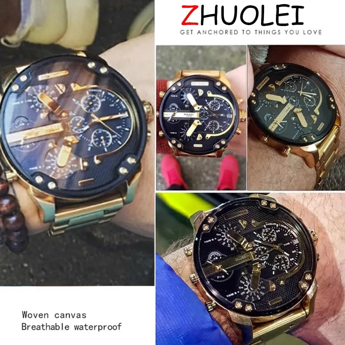 ZHUOLEI Diesel Watch Band Replacement Stainless Steel Watch Bands 22mm-28mm with Double-Lock Metal Replacement Watch Straps