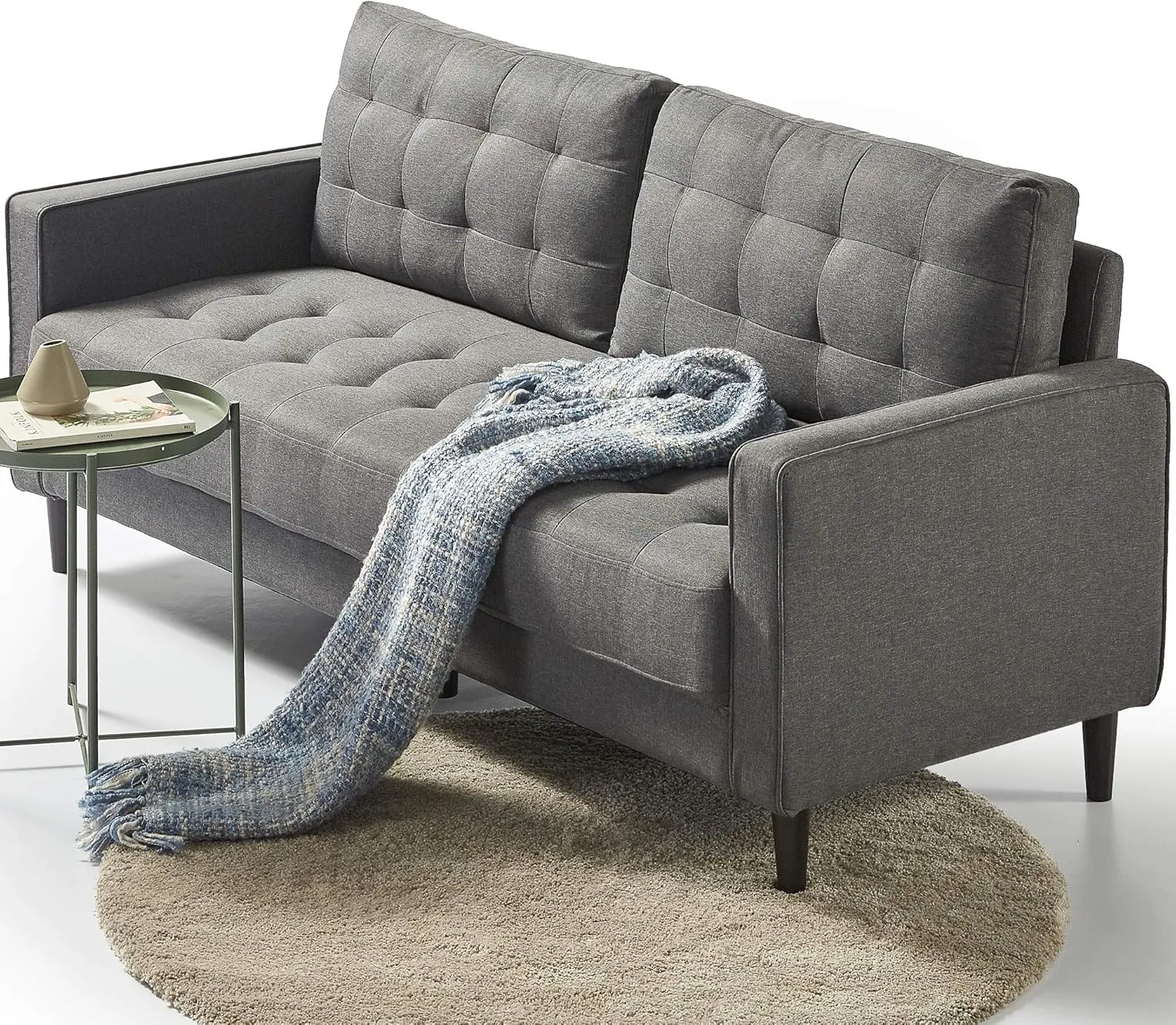 ZINUS Benton Sofa Couch, Grid Tufted Cushions, Easy, Tool-Free Assembly, Dark Grey