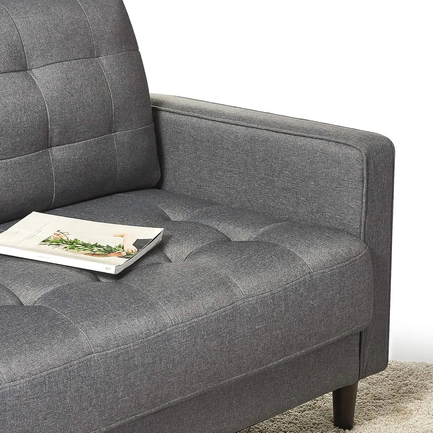 ZINUS Benton Sofa Couch, Grid Tufted Cushions, Easy, Tool-Free Assembly, Dark Grey