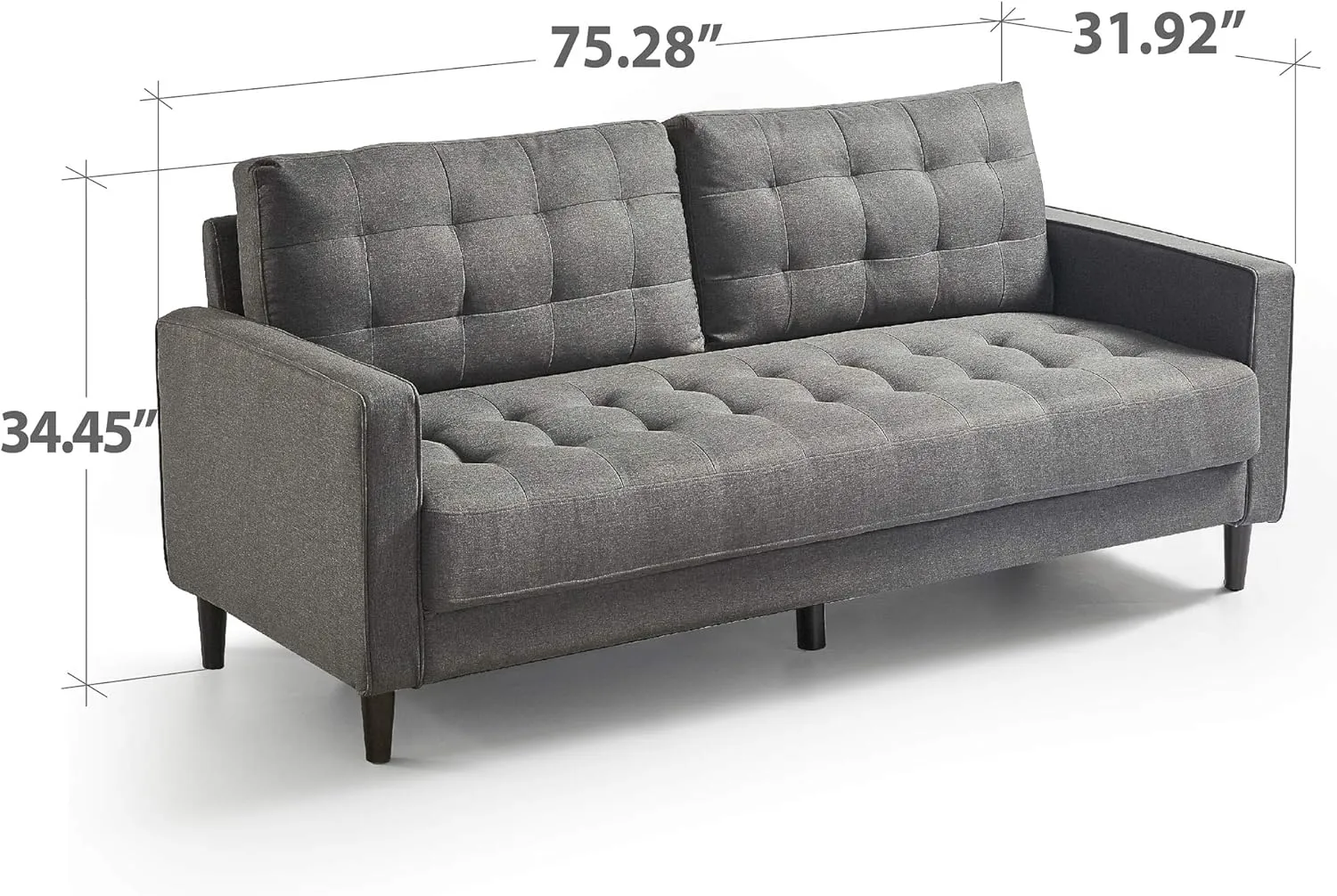 ZINUS Benton Sofa Couch, Grid Tufted Cushions, Easy, Tool-Free Assembly, Dark Grey