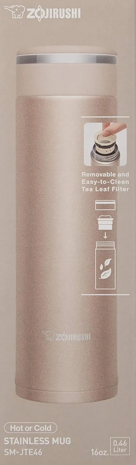 Zojirushi SM-JTE46PX Stainless Steel Travel Mug with Tea Leaf Filter, 16-Ounce, Pink Champagne