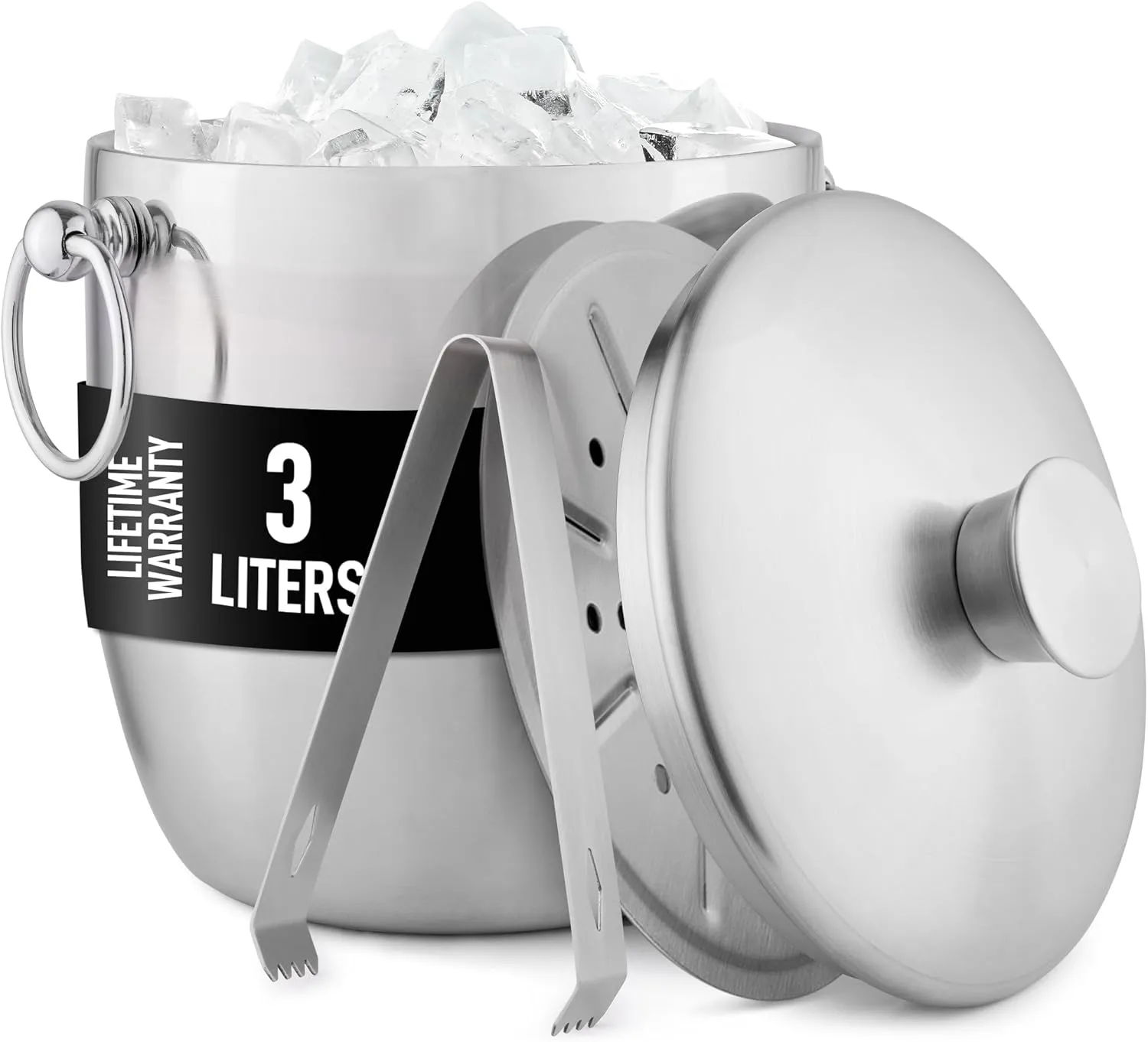 Zulay Kitchen Premium Stainless Steel Double-Wall Insulated Ice Bucket Kit – 3L, Leak-Proof, Stylish Drink Cooler for Parties, Cocktails, Wine, and Whiskey – Perfect for Home & Bar Use